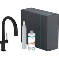 Keittiöhana Hansgrohe Aqittura M91 SodaSystem 210, ulosvedettävä juoksuputki 1jet, sBox, setti, mattamusta