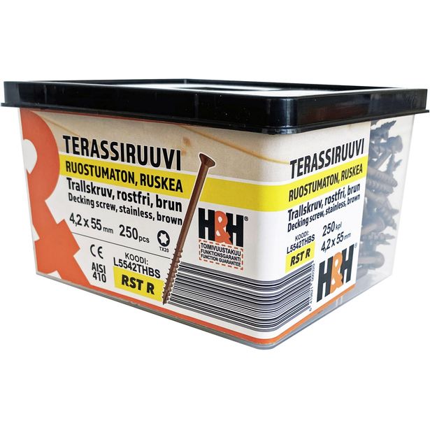 Terassiruuvi H&H 55x4.2mm, AISI410, TX20, ruskea 250kpl/pkt