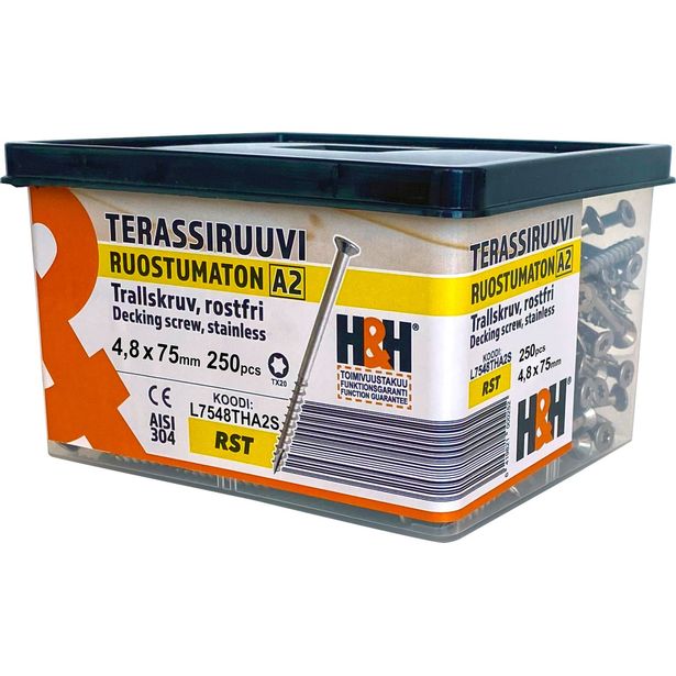 Terassiruuvi H&H 75x4.8mm, A2, TX20, 250kpl/pkt