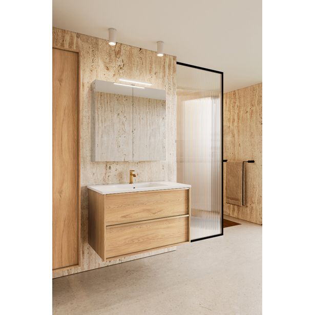 Allaskaappi altaalla Hietakari Casa H01, 590x457x500 mm, vaalea tammi, valkoinen keraaminen allas