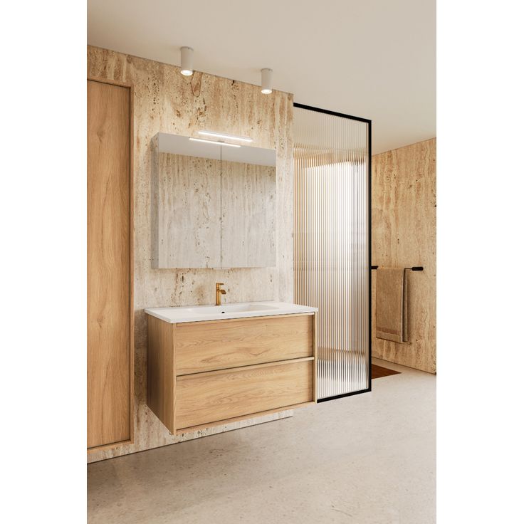 Allaskaappi altaalla Hietakari Casa H01, 590x457x500 mm, vaalea tammi, valkoinen keraaminen allas