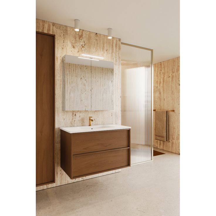 Allaskaappi altaalla Hietakari Casa H01, 590x457x500 mm, ruskea tammi, valkoinen keraaminen allas