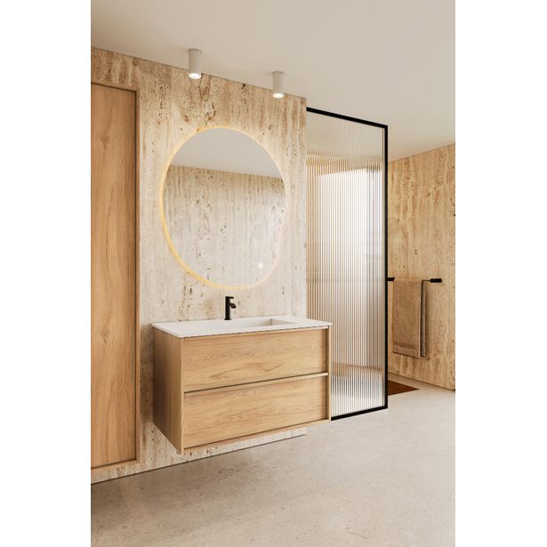 Allaskaappi altaalla Hietakari Casa H04, 590x457x500 mm, vaalea tammi, valkoinen Corian-allas