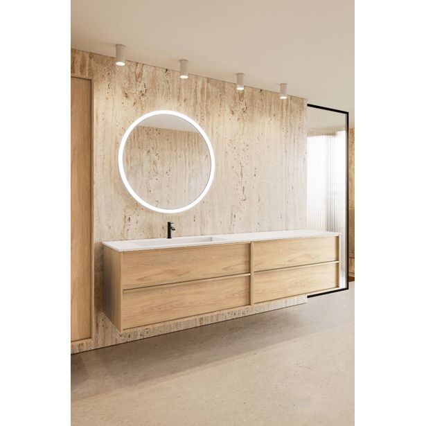 Kaksoisallaskaappi altaalla Hietakari Casa H06, 1180x457x500 mm, vaalea tammi, valkoinen Corian-allas