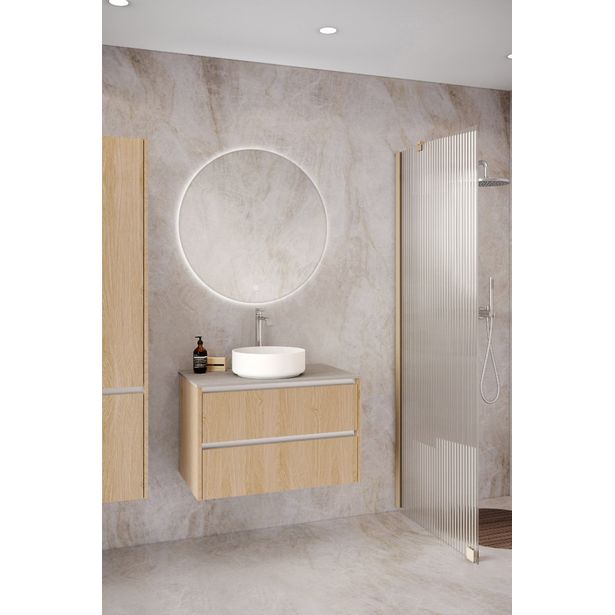 Allaskaappi malja-altaalla Hietakari Casa Classic K03, 594x455 mm, vaalea puukuvio, harmaa kivi taso