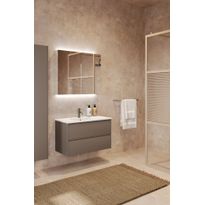 Allaskaappi altaalla Hietakari Luna L01, 584x455x490 mm, mattabeige, valkoinen keraaminen allas, Verkkokaupan poistotuote