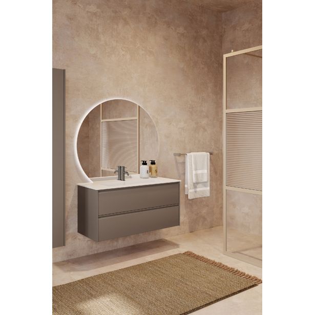 Allaskaappi altaalla Hietakari Corian L04, 584x455x490 mm, mattabeige, valkoinen Corian-allas