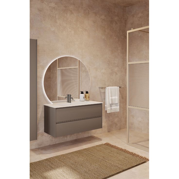 Allaskaappi altaalla Hietakari Corian L04, 584x455x490 mm, mattabeige, valkoinen Corian-allas