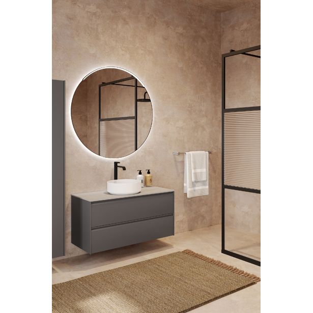 Allaskaappi malja-altaalla Hietakari Luna L08, 584x455 mm, mattaharmaa, harmaa kivi taso