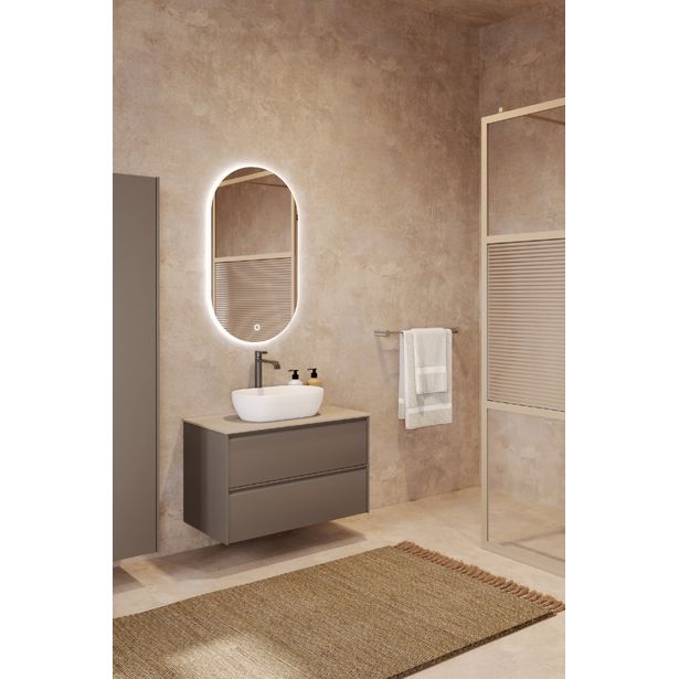 Allaskaappi malja-altaalla Hietakari Luna L12, 984x455 mm, mattabeige, hiekkakivi taso