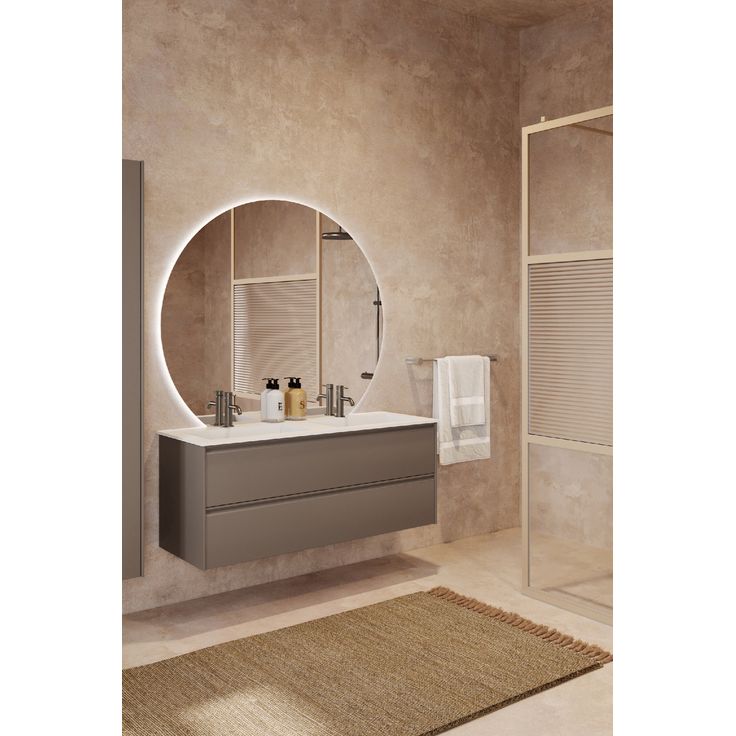 Allaskaappi kaksoisaltaalla Hietakari Luna L05, 1184x455x490 mm, mattabeige, valkoinen Corian-allas