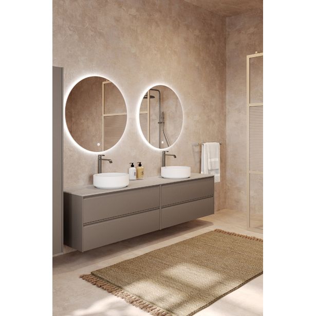 Kaksoisallaskaappi kahdella malja-altaalla Hietakari Luna L11, 1968x455 mm, mattabeige, harmaa kivi taso