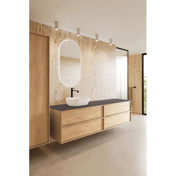 Kaksoisallaskaappi malja-altaalla Hietakari Casa H13, 1980x457 mm, vaalea tammi, tummanharmaa kivi taso