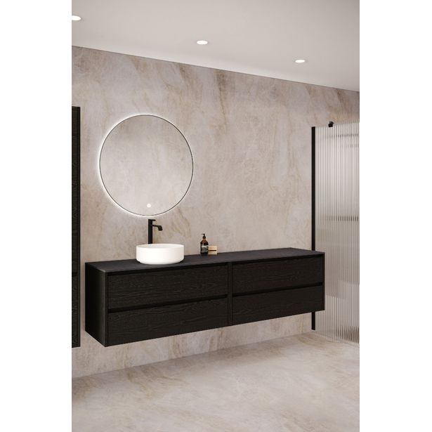 Kaksoisallaskaappi malja-altaalla Hietakari Classic K04, 1588x455 mm, musta puukuvio, tummanharmaa kivi taso