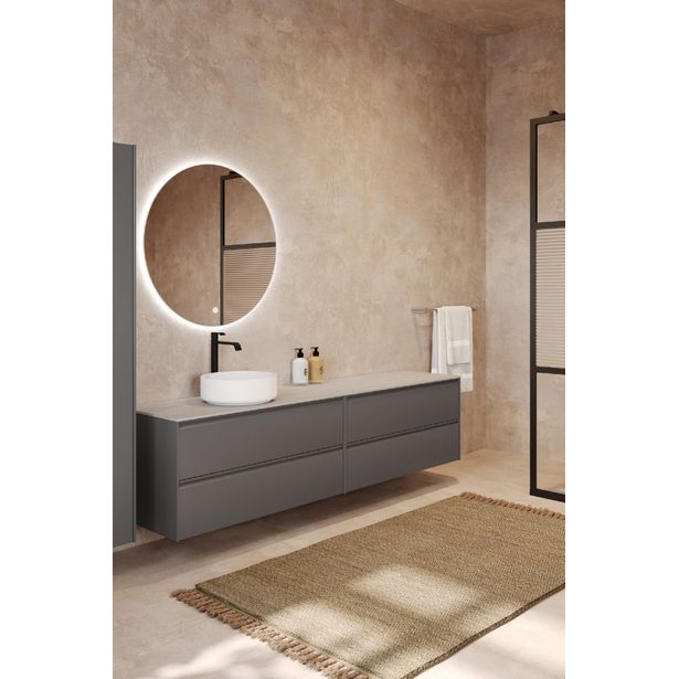 Kaksoisallaskaappi malja-altaalla Hietakari Luna L09, 1568x455 mm, mattaharmaa, harmaa kivi taso