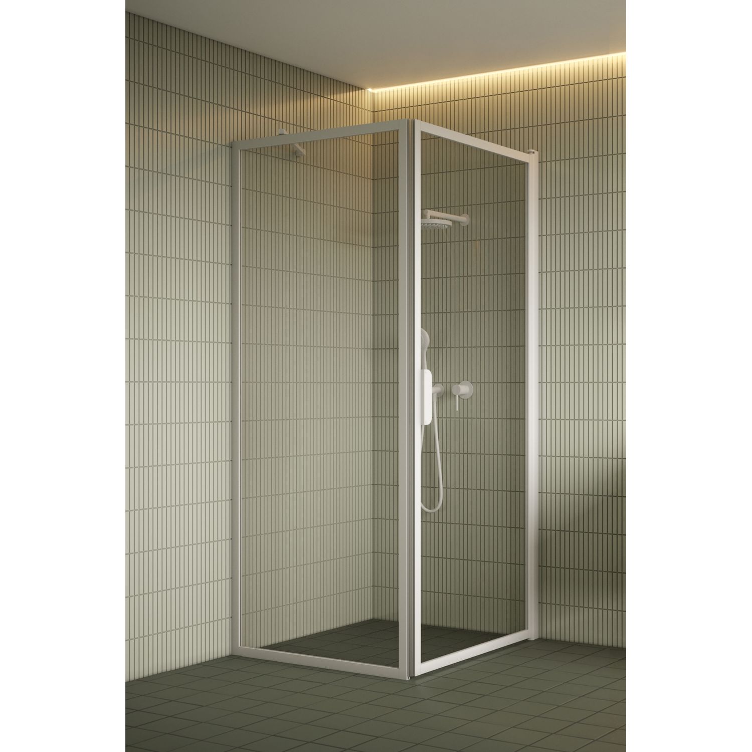 Suihkunurkka Hietakari Bläk 755 New York, valkoinen, kiinteä seinä 919mm, kääntyvä ovi 817mm