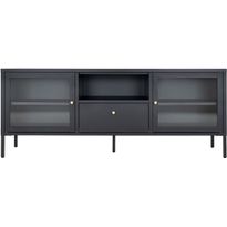 TV-taso House Nordic Dalby, 150x35x60cm, 2 lasiovea + 1 laatikko, musta teräs