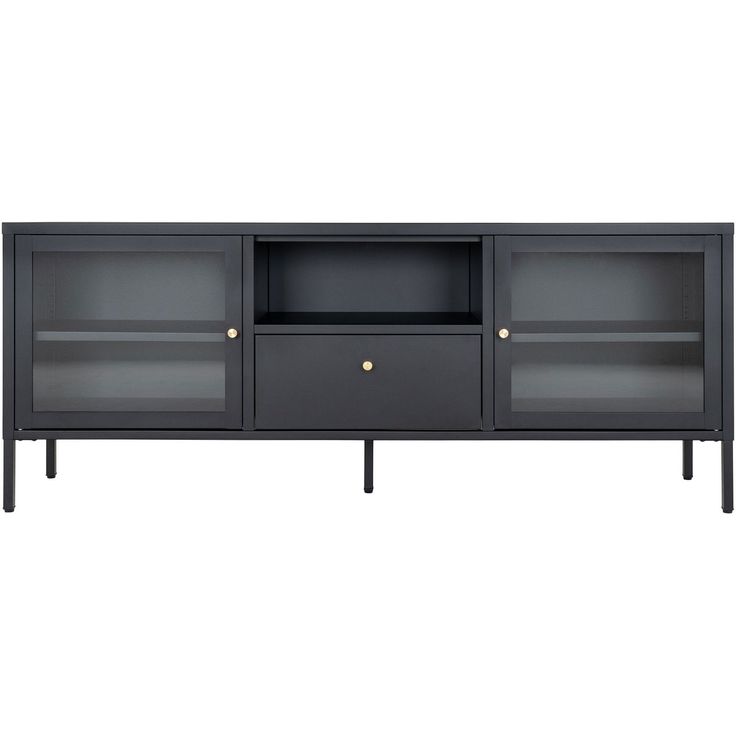 TV-taso House Nordic Dalby, 150x35x60cm, 2 lasiovea + 1 laatikko, musta teräs
