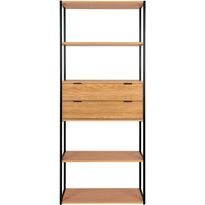 Kirjahylly House Nordic Minato, 84.5x35x200cm, 2 laatikolla, ruskea/musta