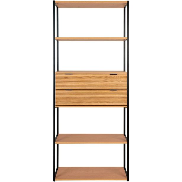 Kirjahylly House Nordic Minato, 84.5x35x200cm, 2 laatikolla, ruskea/musta