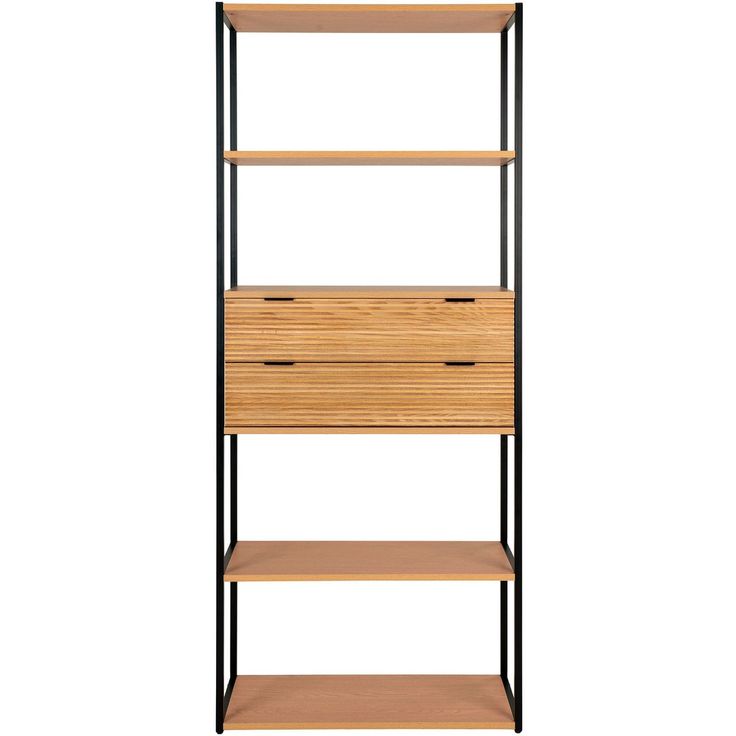 Kirjahylly House Nordic Minato, 84.5x35x200cm, 2 laatikolla, ruskea/musta