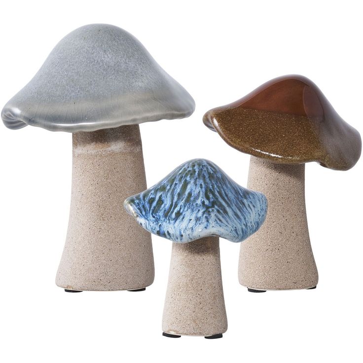 Koristesienet House Nordic Decoration Mushrooms, 3kpl, keramiikka, ruskea/sininen/vihreä