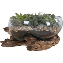 Maljakko puujalustalla House Nordic San Marino Waterdrop, 20cm, tiikki/lasi