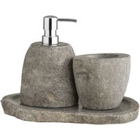 Kylpyhuonetarvikesetti House Nordic Gara Bathroom, säilytyskuppi, saippuapumppu ja tarjotin, luonnonkivi