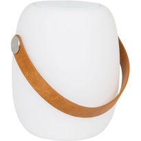 Ladattava pöytävalaisin House Nordic Cardiff, Bluetooth-kaiuttimella, ø18cm, sisä- ja ulkokäyttöön, valkoinen/ruskea, Verkkokaupan poistotuote