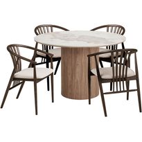 Pyöreä ruokailuryhmä House Nordic Athens/Agustin, 4-istuttava, valkoinen/ruskea