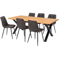 Ruokailuryhmä House Nordic, 200x95cm vaaleanruskea Toulon-pöytä + 6 tummanruskeaa Middelfart-tuolia
