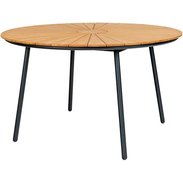 Ruokapöytä House Nordic Cleveland, ø130cm, tiikki, ruskea/musta