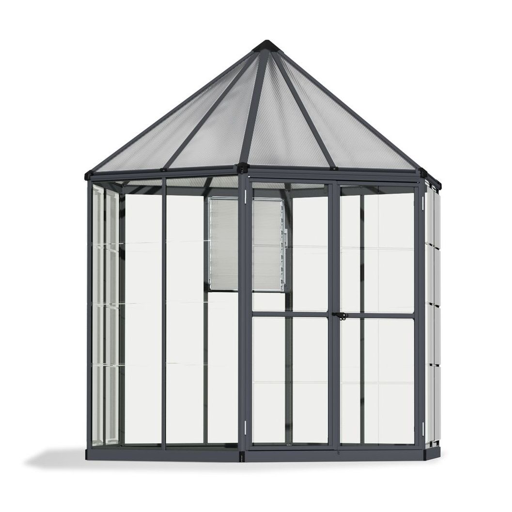 Kasvihuone Palram-Canopia Oasis, 5,3m², 6-kulmainen, 8ft, harmaa