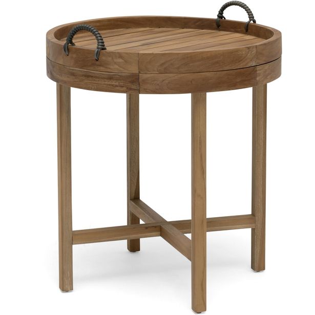 Sivupöytä Himmelsnäs, Ø60cm, tiikki sis. tarjottimen