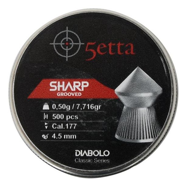 Ilmakiväärin luodit 5etta Sharpgrooved 4.5mm 0.5g / 7.71gr 500kpl