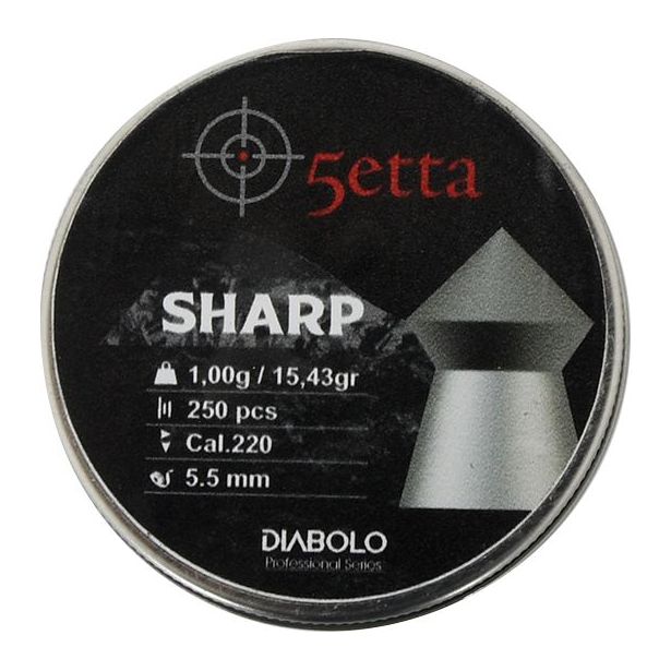 Ilmakiväärin luodit 5etta Sharp 5.5mm 1g / 15.43gr 250kpl
