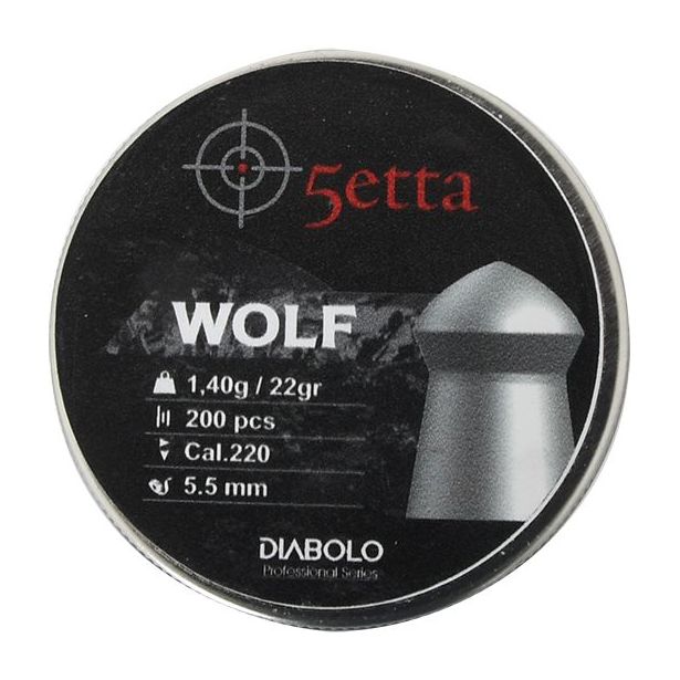 Ilmakiväärin luodit 5etta Wolf 5.5mm 1.40g / 22gr 200kpl