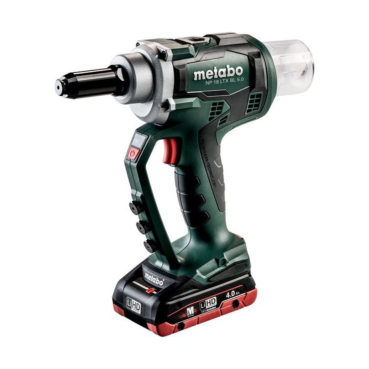Popniittipistooli Metabo NP 18 LTX BL 5.0 sisältää 2x4,0Ah LiHD-akut