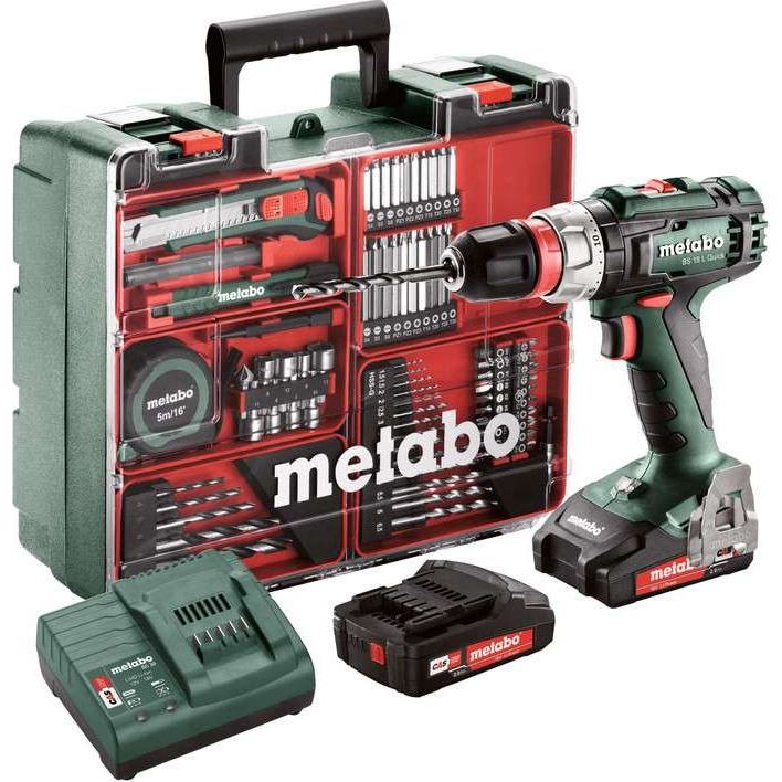 Akkuporakone Metabo BS 18 L Quick Set 18V 2x2.0Ah Li-Power-akulla ja laturilla SC 30 sekä työkalusetillä