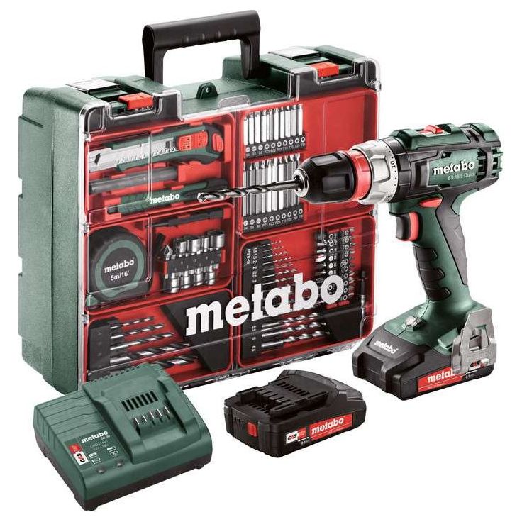Akkuporakone Metabo BS 18 L Quick Set 18V 2x2.0Ah Li-Power-akulla ja laturilla SC 30 sekä työkalusetillä