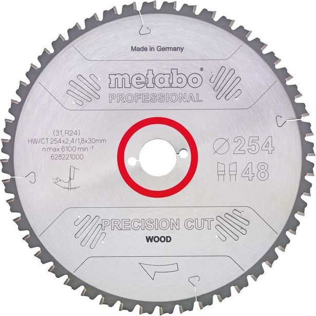 Pyörösahanterä Metabo HM Precision Cut Wood-Professional 254x30 Z40 WZ 20°