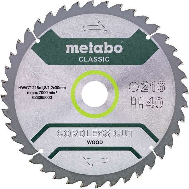 Pyörösahanterä Metabo HM Precision Cut Wood-Classic 216x30 Z40 WZ 5°