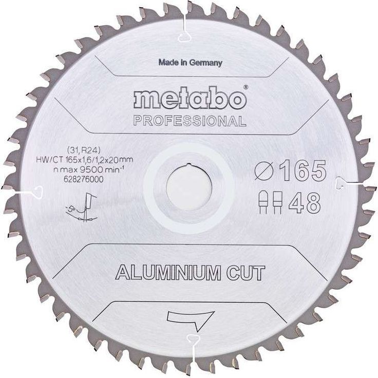 Pyörösahanterä Metabo Aluminium Cut-Professional 165x20 Z48 FZ/TZ 5° neg