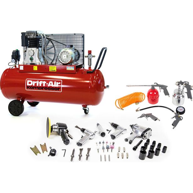 Kompressorisetti Drift-Air CT 5.5/580 5 paineilmakonetta 45 lisävarustetta ja 5 paineilmatyökalua