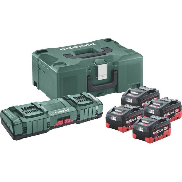 Akkupaketti Metabo 18V 4x8,0 Ah pikakäyttöisellä laturilla ASC 145 Duo