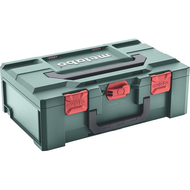 Kuljetuslaatikko Metabo metaBOX 165 L sopii kulmahiomakoneille joiden kiekon halkaisija enintään 125mm