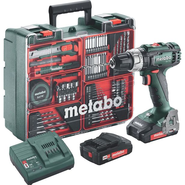 Akkuiskuporakone Metabo SB 18 L Set 18V sisältää 2kpl 2.0 Ah akkuja ja laturin SC 30