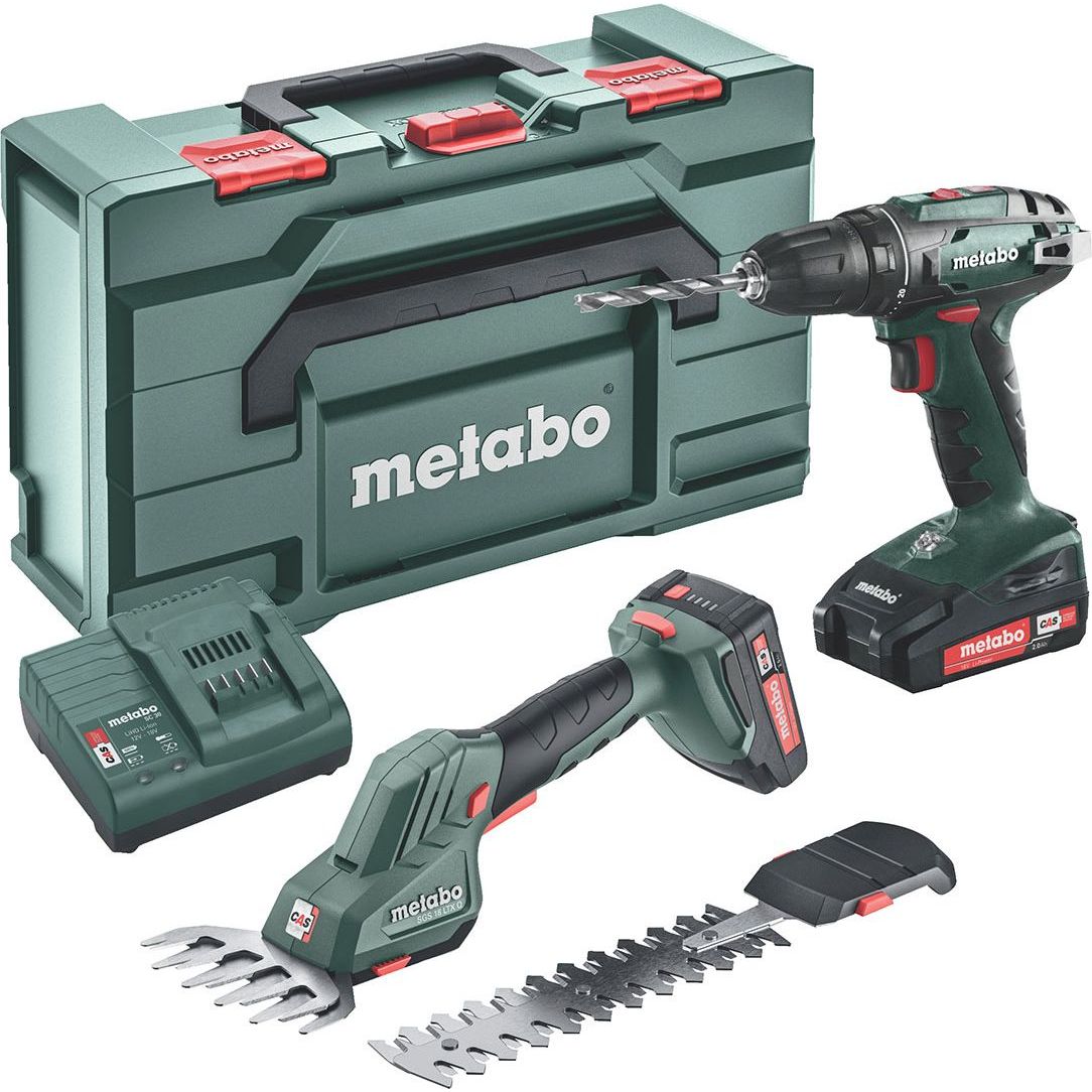 Työkalupaketti Metabo Combo Set 18V BS 18 SGS 18 LTX Q sisältää 2xLi-Power-akut ja laturin SC 30