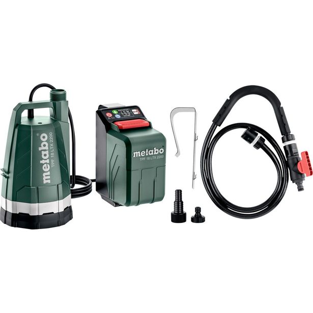 Uppopumppu Metabo TPF 18 LTX 2200 sadevesitynnyrille ilman akkua ja laturia
