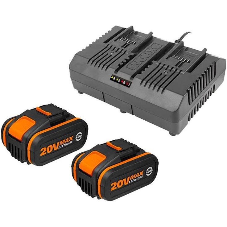 Akkupaketti Worx 20V sisältää 2 akkua ja laturin